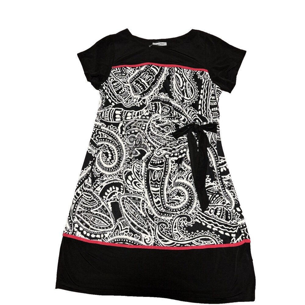 Shelby & Palmer Womens Black & White Paisley with Red Trim Sleeve Dress XL / 1X